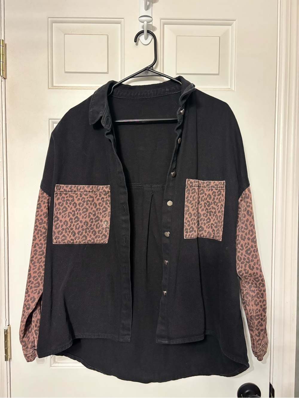 Boutique leopard oversized denim shacket